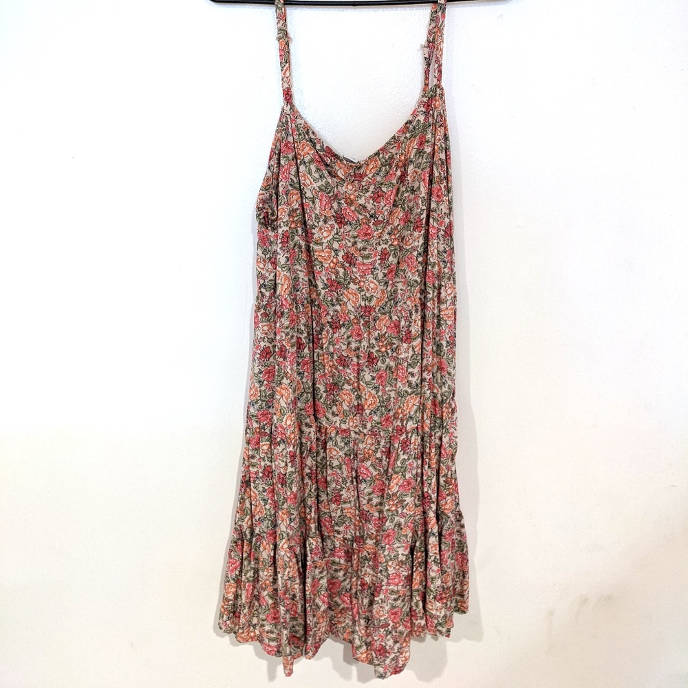 Pink Floral Sleeveless Tiered Floral-Print Swing Dress